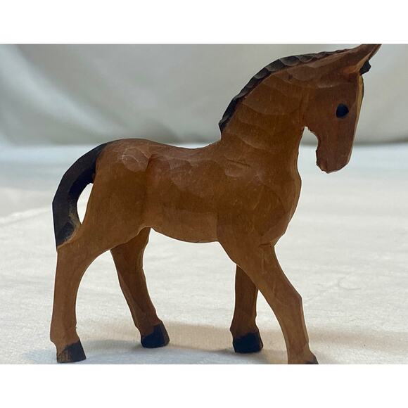 VINTAGE HAND CARVED WOODEN PONY HORSE 3” PRIMITIVE Folk Art - Picture 8 of 11